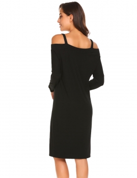 Black Women V-Neck Cold Shoulder Long Sleeve Solid Loose Fit Casual Dress, Multicolor
Black Women V-Neck Cold Shoulder Long Sleeve Solid Loose Fit Casual Dress, Multicolor