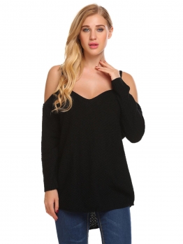 Black Women Casual V-Neck Long Sleeve Cold Shoulder Solid Warm Knit Sweater, Multicolor
Black Women Casual V-Neck Long Sleeve Cold Shoulder Solid Warm Knit Sweater, Multicolor