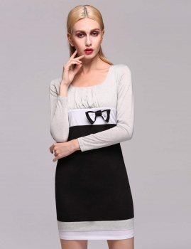 

Black Stylish Lady Women's New Fashion Long Sleeve Square High Quality Casual Dresses, Multicolor