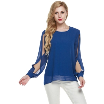 Dark blue Meaneor Women Casual O-Neck Long Slit Sleeve Chiffon Solid Top Shirts & Blouses, Multicolor
Dark blue Meaneor Women Casual O-Neck Long Slit Sleeve Chiffon Solid Top Shirts & Blouses, Multicolor