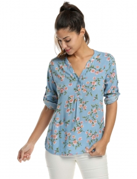 Zeagoo Sky blue Women Casual Floral Print Notch Neck Roll Up Long Sleeve Loose Tops Shirts & Blouses, Multicolor
Zeagoo Sky blue Women Casual Floral Print Notch Neck Roll Up Long Sleeve Loose Tops Shirts & Blouses, Multicolor
