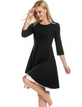 Black New Women Round Neck Medium Sleeve Vintage Style Fashion Print A-line Casual Dresses, Multicolor
Black New Women Round Neck Medium Sleeve Vintage Style Fashion Print A-line Casual Dresses, Multicolor