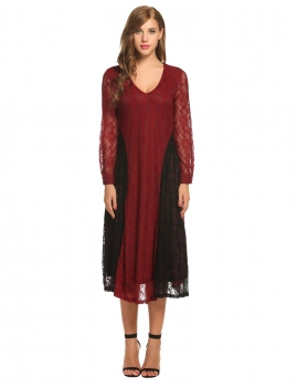 Dark red Women Long Sleeve Patchwork V Neck Lace Straight Casual Dresses, Multicolor
Dark red Women Long Sleeve Patchwork V Neck Lace Straight Casual Dresses, Multicolor