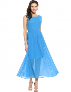 Blue Women Casual Sleeveless Solid O Neck High Waist Pleated Maxi Swing Dress, Multicolor
Blue Women Casual Sleeveless Solid O Neck High Waist Pleated Maxi Swing Dress, Multicolor