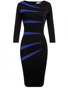 Blue Boat Neck Three Quarter Sleeve Geometric Elastic Pencil Going Out Dress, Multicolor
Blue Boat Neck Three Quarter Sleeve Geometric Elastic Pencil Going Out Dress, Multicolor