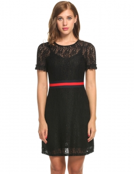 Black Women O-Neck Short Sleeve Contrast Color Lace Patchwork Hollow Out Pleated Evening Casual Dresses, Multicolor
Black Women O-Neck Short Sleeve Contrast Color Lace Patchwork Hollow Out Pleated Evening Casual Dresses, Multicolor