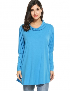 Blue Cowl Neck Batwing Sleeve Solid Casual Loose Tunic, Multicolor 
Blue Cowl Neck Batwing Sleeve Solid Casual Loose Tunic, Multicolor