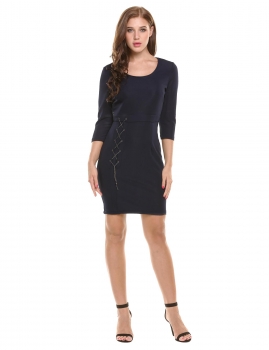 Blue 3"4 Sleeve Solid O Neck High Waist Chain Decor Tunic Pencil Dress, Multicolor
Blue 3"4 Sleeve Solid O Neck High Waist Chain Decor Tunic Pencil Dress, Multicolor
