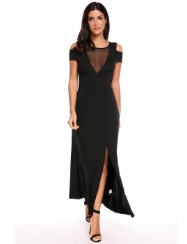 Black Sleeveless Mesh Patchwork O Neck Cold Shoulder Evening Maxi Dress, Multicolor
Black Sleeveless Mesh Patchwork O Neck Cold Shoulder Evening Maxi Dress, Multicolor
