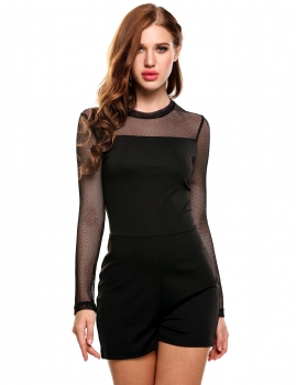 Black Stand Collar Long Sleeve Net Patchwork Hollow Out Elastic Slim Rompers, Multicolor
Black Stand Collar Long Sleeve Net Patchwork Hollow Out Elastic Slim Rompers, Multicolor