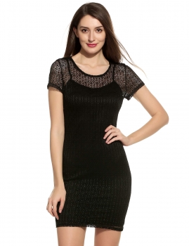 Women Fashion Short Sleeve Hollow Lace Solid Slim Bodycon Pencil Dress, Multicolor
Women Fashion Short Sleeve Hollow Lace Solid Slim Bodycon Pencil Dress, Multicolor