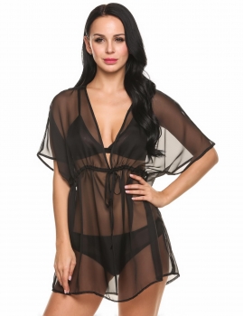 Black Lightweight Short Sleeve Drawstring Sheer Beach Bikini Cover Up, Multicolor
Black Lightweight Short Sleeve Drawstring Sheer Beach Bikini Cover Up, Multicolor
