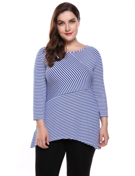 Blue white Plus-Size Striped Asymmetrical Loose 3"4 Sleeve O Neck Knit Tops, Multicolor
Blue white Plus-Size Striped Asymmetrical Loose 3"4 Sleeve O Neck Knit Tops, Multicolor