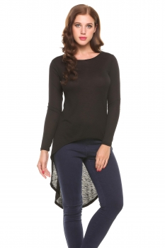Black Irregular Long Low Hem O-Neck Long Sleeve Solid Pullover Tops, Multicolor 
Black Irregular Long Low Hem O-Neck Long Sleeve Solid Pullover Tops, Multicolor