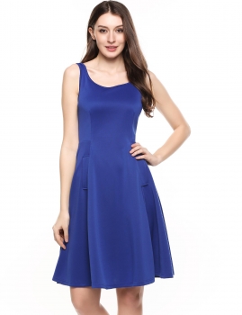 Blue Square Collar Sleeveless Solid Elastic A-Line Tank Casual Dress, Multicolor
Blue Square Collar Sleeveless Solid Elastic A-Line Tank Casual Dress, Multicolor