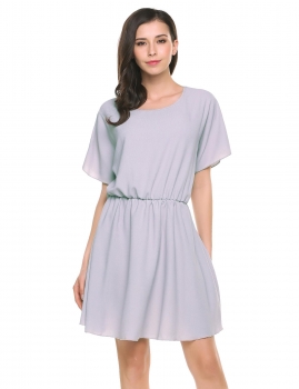 Gray O-Neck Short Batwing Sleeve A-Line Pleated Hem Chiffon Pullover Dress, Multicolor
Gray O-Neck Short Batwing Sleeve A-Line Pleated Hem Chiffon Pullover Dress, Multicolor