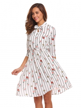 White Casual Lace Up Collar 3"4 Sleeve Elastic Waist A-Line Pleated Dress, Multicolor
White Casual Lace Up Collar 3"4 Sleeve Elastic Waist A-Line Pleated Dress, Multicolor