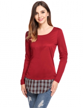 Red Elbow Patch Plaid Patchwork Circular Arc Hem Pullover T-Shirt, Multicolor
Red Elbow Patch Plaid Patchwork Circular Arc Hem Pullover T-Shirt, Multicolor
