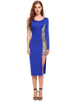 Blue O-Neck One Shoulder Sequined Patchwork Elastic Side Split Party Dress, Multicolor
Blue O-Neck One Shoulder Sequined Patchwork Elastic Side Split Party Dress, Multicolor