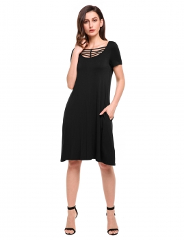 Black Short Sleeve Solid Square Neck Pullover Side Pockets Cut Out Shift Dress, Multicolor
Black Short Sleeve Solid Square Neck Pullover Side Pockets Cut Out Shift Dress, Multicolor