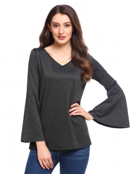 Black Back Cross Split Hem Long Flare Sleeve V-Neck Loose T-Shirt, Multicolor
Black Back Cross Split Hem Long Flare Sleeve V-Neck Loose T-Shirt, Multicolor