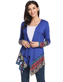 Blue Collarless Long Sleeve Prints Patchwork Asymmetrical Hem Elastic Cardigan, Multicolor
Blue Collarless Long Sleeve Prints Patchwork Asymmetrical Hem Elastic Cardigan, Multicolor