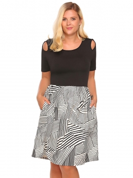 Black Plus Size Short Sleeve Cold Shoulder Geometric Stripe A-line Dress, Multicolor
Black Plus Size Short Sleeve Cold Shoulder Geometric Stripe A-line Dress, Multicolor