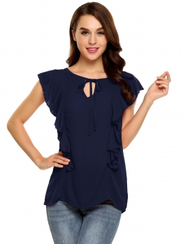 Women Sleeveless Lace-up O-neck Chiffon Ruffles Tank Tops Loose Casual, Multicolor
Women Sleeveless Lace-up O-neck Chiffon Ruffles Tank Tops Loose Casual, Multicolor