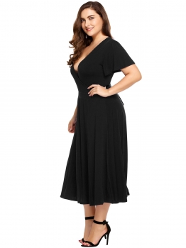 Black Plus Size Vintage Style Wrap Front Short Sleeve Solid Swing Dress, Multicolor
Black Plus Size Vintage Style Wrap Front Short Sleeve Solid Swing Dress, Multicolor