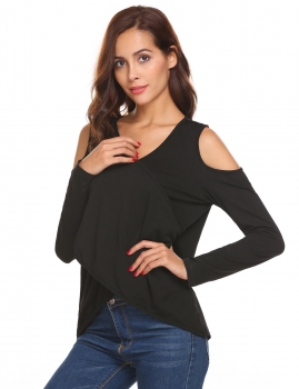 Black Crossing Deep V-Neck Long Sleeve Cold the Shoulder Asymmetrical Hem Sexy Blouse T-shirt Tops, Multicolor
Black Crossing Deep V-Neck Long Sleeve Cold the Shoulder Asymmetrical Hem Sexy Blouse T-shirt Tops, Multicolor