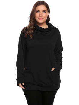Black Plus Size High Neck Long Sleeve Solid Pullover Button Sweatshirt, Multicolor
Black Plus Size High Neck Long Sleeve Solid Pullover Button Sweatshirt, Multicolor