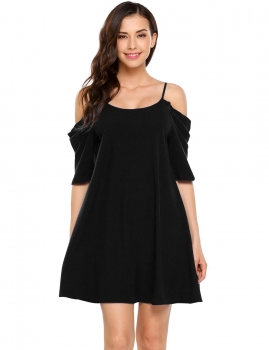 Black Casual Sexy Cold Shoulder Half Sleeve Loose Spaghetti Straps Mini Dress, Multicolor
Black Casual Sexy Cold Shoulder Half Sleeve Loose Spaghetti Straps Mini Dress, Multicolor