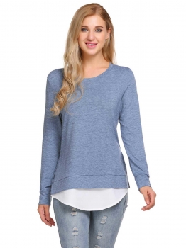 Blue gray Long Sleeve Patchwork Split and Asymmetrical Hem Blouse Tops, Multicolor
Blue gray Long Sleeve Patchwork Split and Asymmetrical Hem Blouse Tops, Multicolor