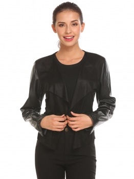 Black Women PU Leather Lapel Open Front Slim Fit Short Wrap Belted Casual Jacket, Multicolor
Black Women PU Leather Lapel Open Front Slim Fit Short Wrap Belted Casual Jacket, Multicolor