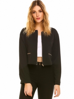 Black Women's O-Neck Full Zip Solid Short Irregular Casual Jacket with Pocket, Multicolor
Black Women's O-Neck Full Zip Solid Short Irregular Casual Jacket with Pocket, Multicolor
