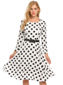 White Casual O Neck 3"4 Sleeve Vintage Slim Waist Printed Pleated Dress With Belt, Multicolor
White Casual O Neck 3"4 Sleeve Vintage Slim Waist Printed Pleated Dress With Belt, Multicolor