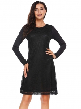 Black Casual O-Neck Long Sleeve Lace Patchwork A-Line Pleated Sexy Dress, Multicolor
Black Casual O-Neck Long Sleeve Lace Patchwork A-Line Pleated Sexy Dress, Multicolor