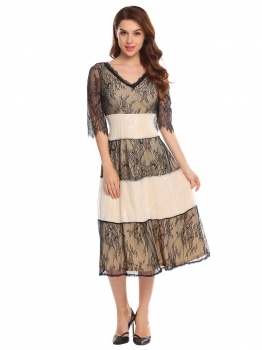 Apricot Women's V-Neck Half Sleeve Lace Patchwork Fit and Flare Midi Dress, Multicolor
Apricot Women's V-Neck Half Sleeve Lace Patchwork Fit and Flare Midi Dress, Multicolor