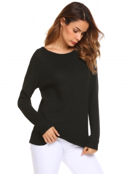 

Black Long Sleeve O Neck Knit Pullover Sweater, Multicolor