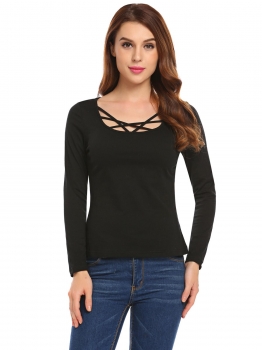 Black Women Criss Cross Front Long Sleeve Solid Casual Slim Fit T-Shirt Top, Multicolor
Black Women Criss Cross Front Long Sleeve Solid Casual Slim Fit T-Shirt Top, Multicolor