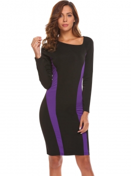 Black Contrast Color Oblique V Neck Long Sleeve Package Hip Bodycon Dress, Multicolor
Black Contrast Color Oblique V Neck Long Sleeve Package Hip Bodycon Dress, Multicolor