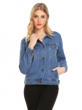 Blue gray Women Long Sleeve Washed Floral Embroidery Button Up Denim Jacket Coat, Multicolor
Blue gray Women Long Sleeve Washed Floral Embroidery Button Up Denim Jacket Coat, Multicolor