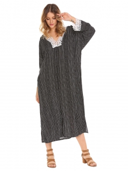 Black Women Fashion Loose V-Neck Long Sleeve Striped Lace Patchwork Casual Dress, Multicolor
Black Women Fashion Loose V-Neck Long Sleeve Striped Lace Patchwork Casual Dress, Multicolor