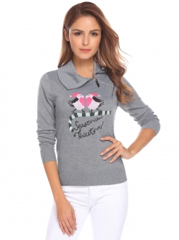 Gray Women Casual Irregular Zip Collar Long Sleeve Print Pullover Knitted Sweater, Multicolor
Gray Women Casual Irregular Zip Collar Long Sleeve Print Pullover Knitted Sweater, Multicolor