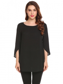 Black Women Casual O-Neck 3"4 Sleeve Solid Split Hem Loose Sexy Chiffon Shirt, Multicolor
Black Women Casual O-Neck 3"4 Sleeve Solid Split Hem Loose Sexy Chiffon Shirt, Multicolor