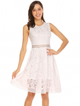White Women Sleeveless Lace Hollow Fit Flare Elegant Going out Dress, Multicolor
White Women Sleeveless Lace Hollow Fit Flare Elegant Going out Dress, Multicolor