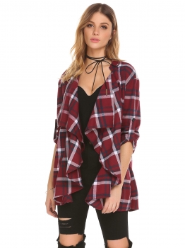 Wine red Women Casual Lapel Long Sleeve Lace Patchwork Plaid Outwear Cardigan Trench Coat, Multicolor
Wine red Women Casual Lapel Long Sleeve Lace Patchwork Plaid Outwear Cardigan Trench Coat, Multicolor