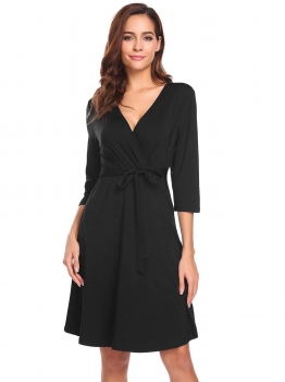 Black Women Crossover V-Neck 3"4 Sleeve Solid Fit and Flare Casual Party Dress w" Belt, Multicolor
Black Women Crossover V-Neck 3"4 Sleeve Solid Fit and Flare Casual Party Dress w" Belt, Multicolor