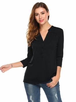 Black Women Casual Half Button Up V Neck 3"4 Sleeve Solid Loose T-Shirt Blouse Tops, Multicolor
Black Women Casual Half Button Up V Neck 3"4 Sleeve Solid Loose T-Shirt Blouse Tops, Multicolor