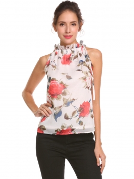 White Women Floral Print Sleeveless Lace Up Strap Ruched Ruffles Chiffon Tank Top, Multicolor
White Women Floral Print Sleeveless Lace Up Strap Ruched Ruffles Chiffon Tank Top, Multicolor